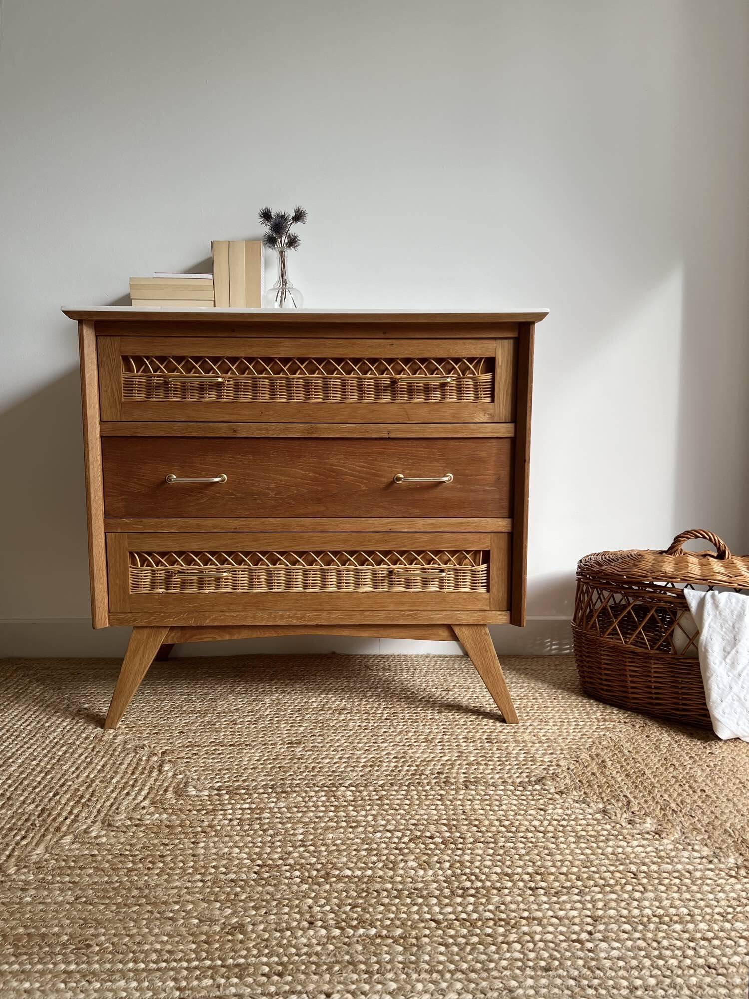 vintage rattan chest of drawers