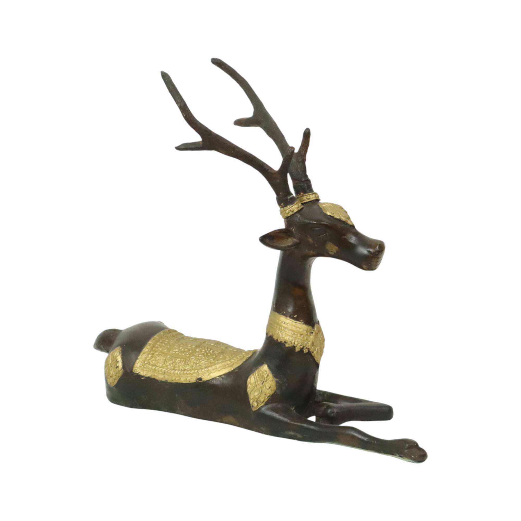 Vintage Bronze Sculpture Reclining Deer Sarreid Ltd 32cm