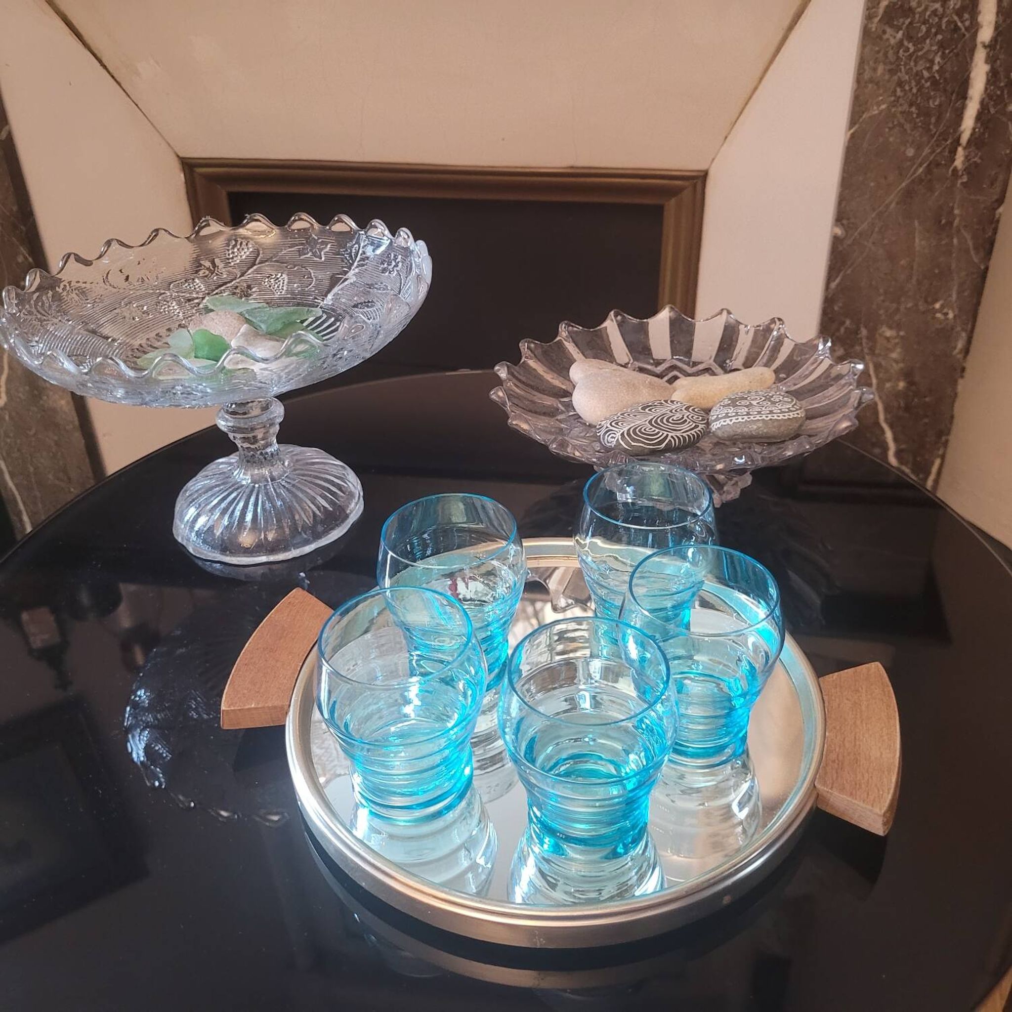 Verres Vintage bleu ondulé milieu XX ème