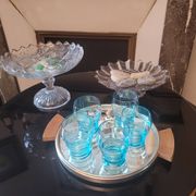 Verres Vintage bleu ondulé milieu XX ème