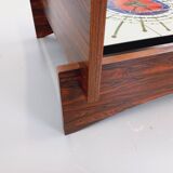 Vintage 60s-70s round coffee table with 2 shelves in glass and rosewood