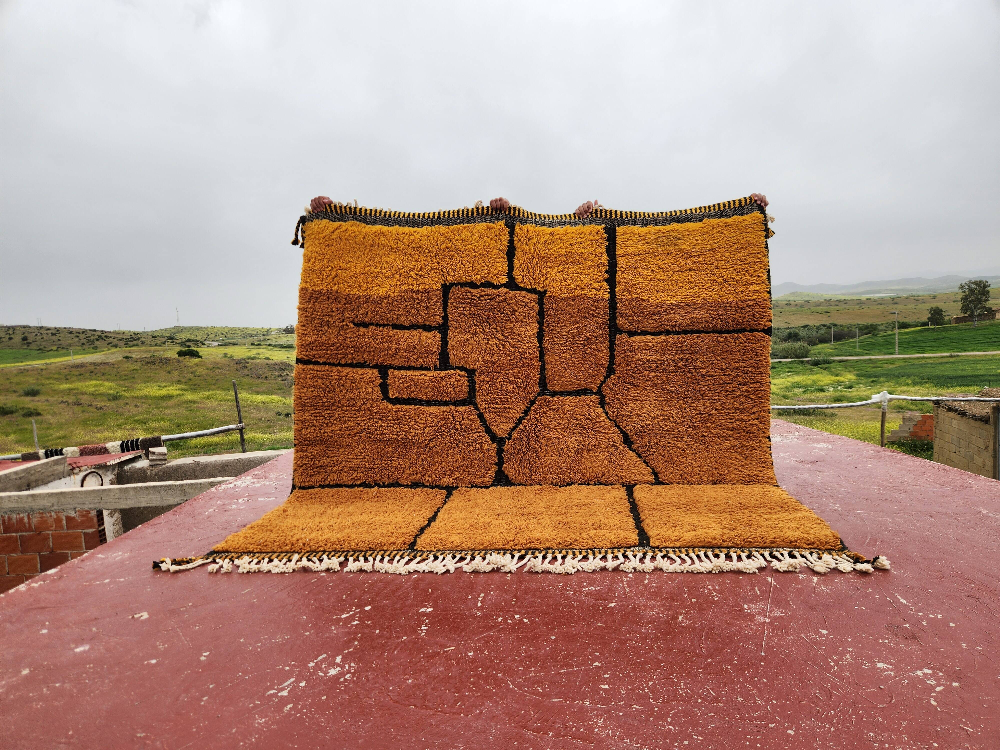 Authentic Beni Ouarain Rug 220x212 cm – Natural Ochre Wool