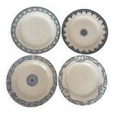 Lot of 4 blue ironstone flat plates - antique earthenware.