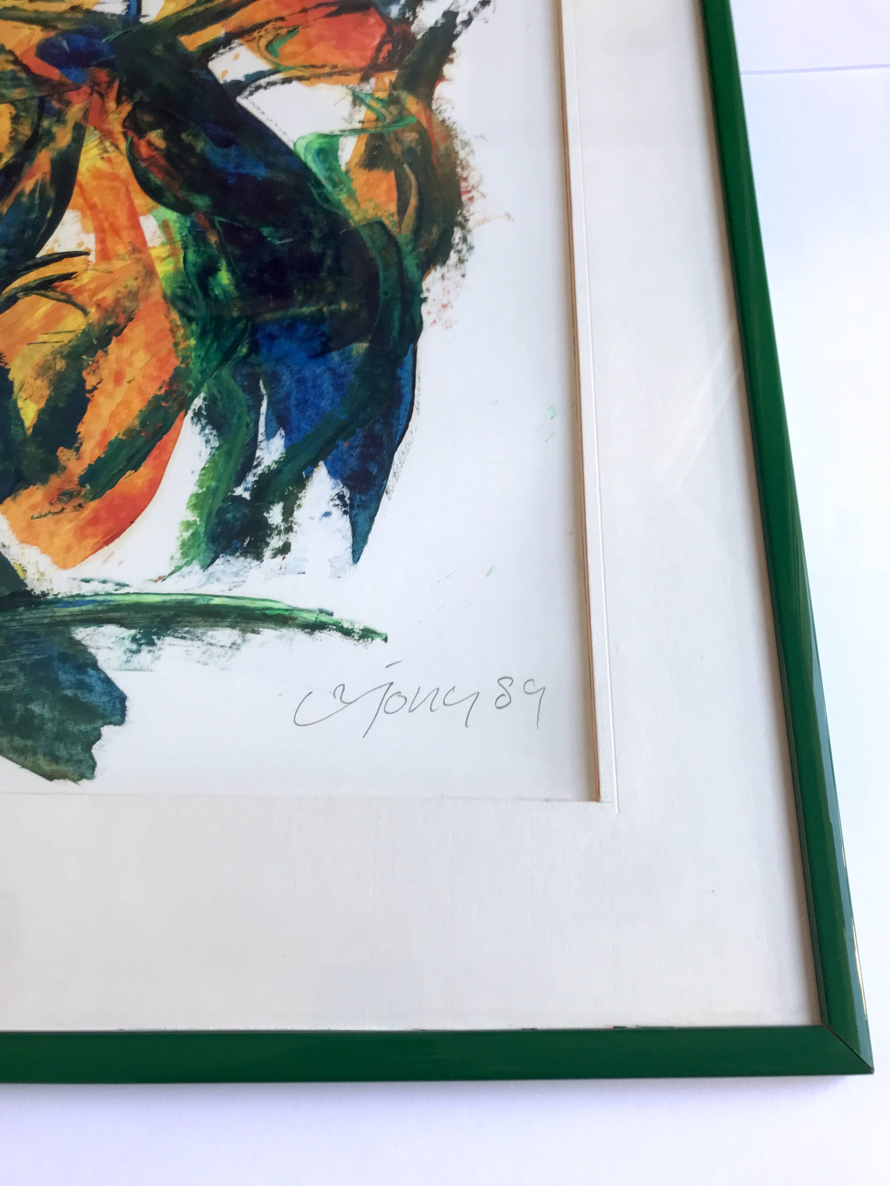Composition abstraite orange et verte, gouache sur papier, 1989