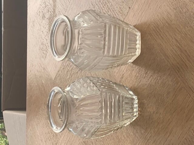 Two hyacinth vases in molded glass with vintage geometric patterns