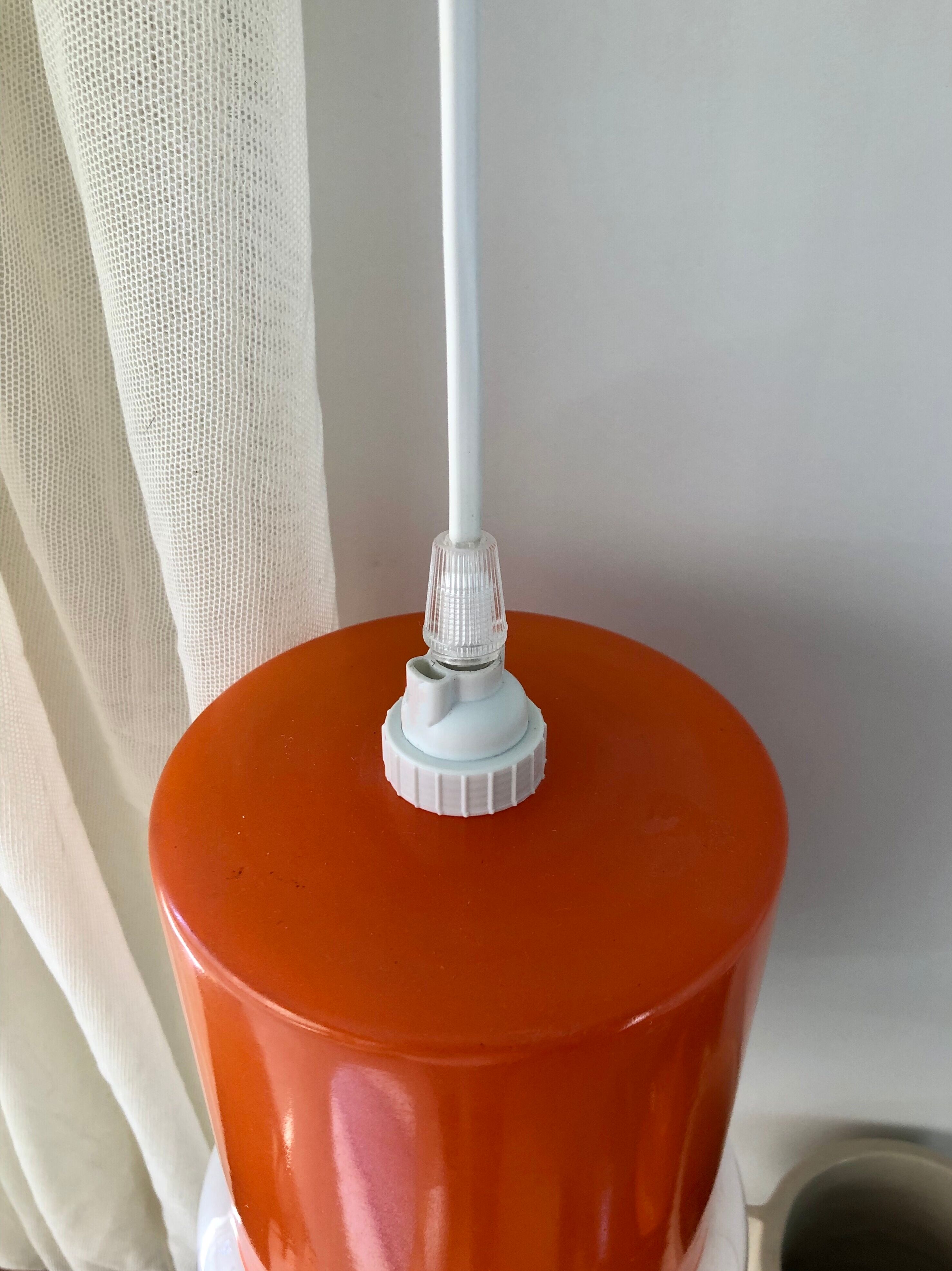 Orange & white opaline glass pendant lamp
