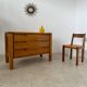 Antique solid elm chest of drawers, French design from the 60s, Maison Regain vintage