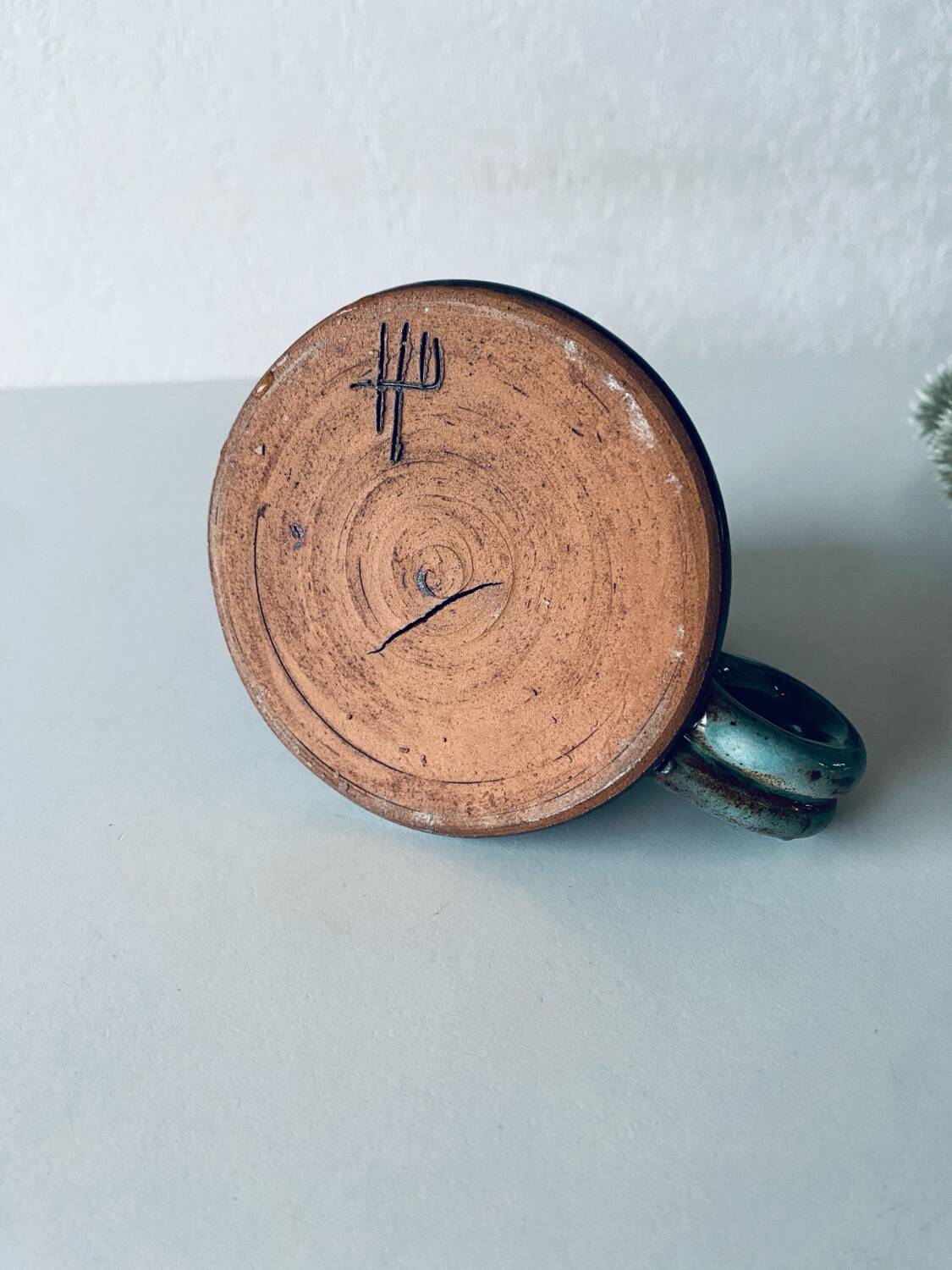 Candle holder in enamelled and signed stoneware