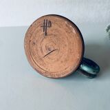 Candle holder in enamelled and signed stoneware