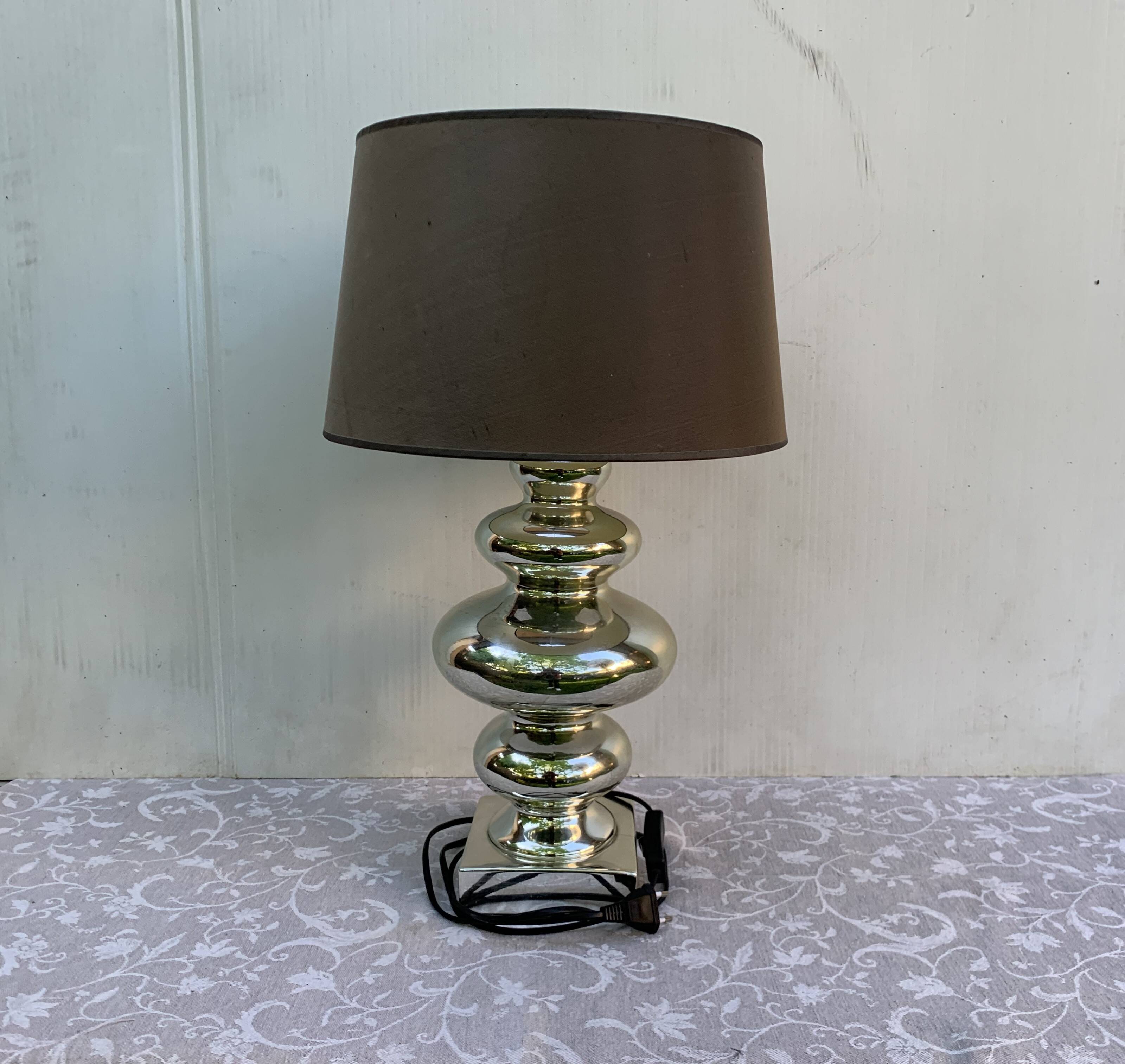 Creation Mathias 1970 modern table lamp in silver glass with lampshade