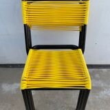 4 yellow scoubidou chairs, 1950