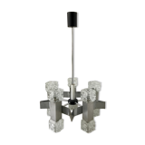 Suspension cubiste space age à 10 feux - inox et aluminium brossé - design 1970