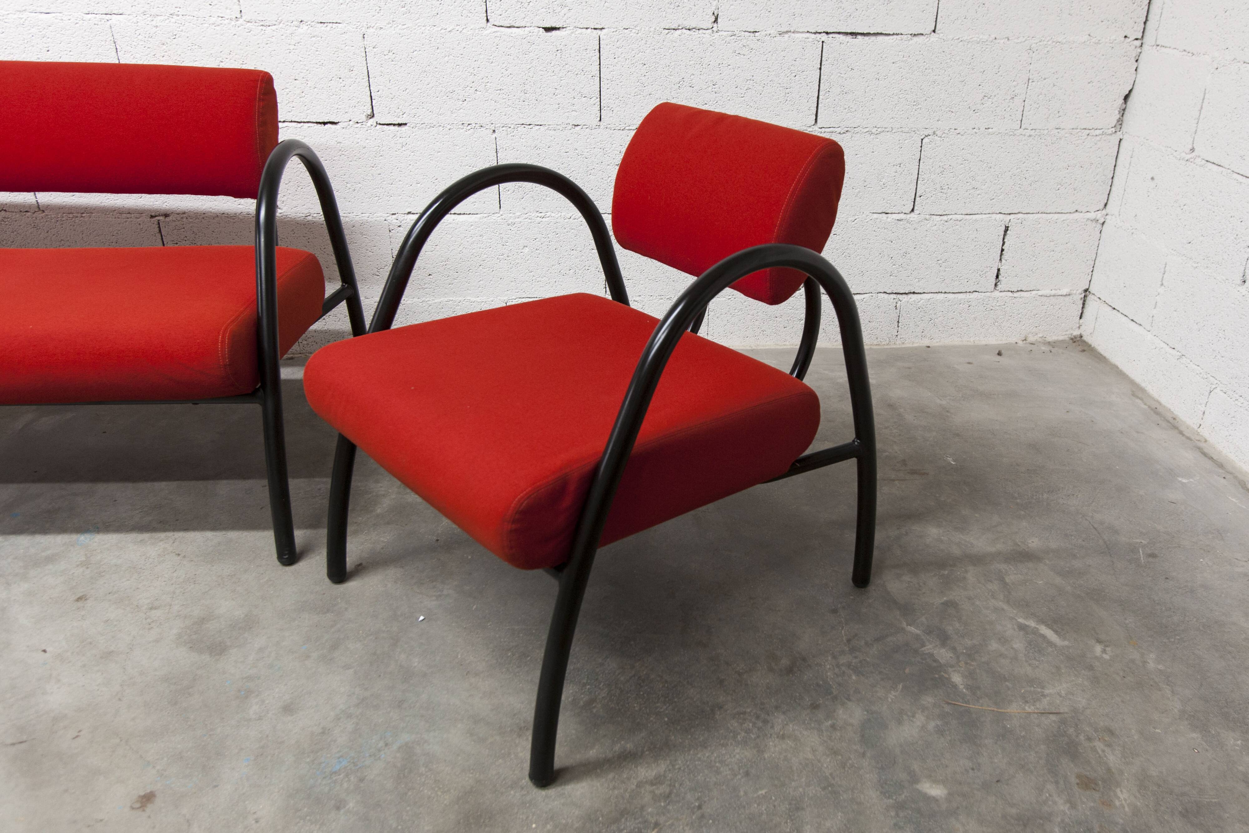 Sofa set with 2 designer armchairs 2001 red