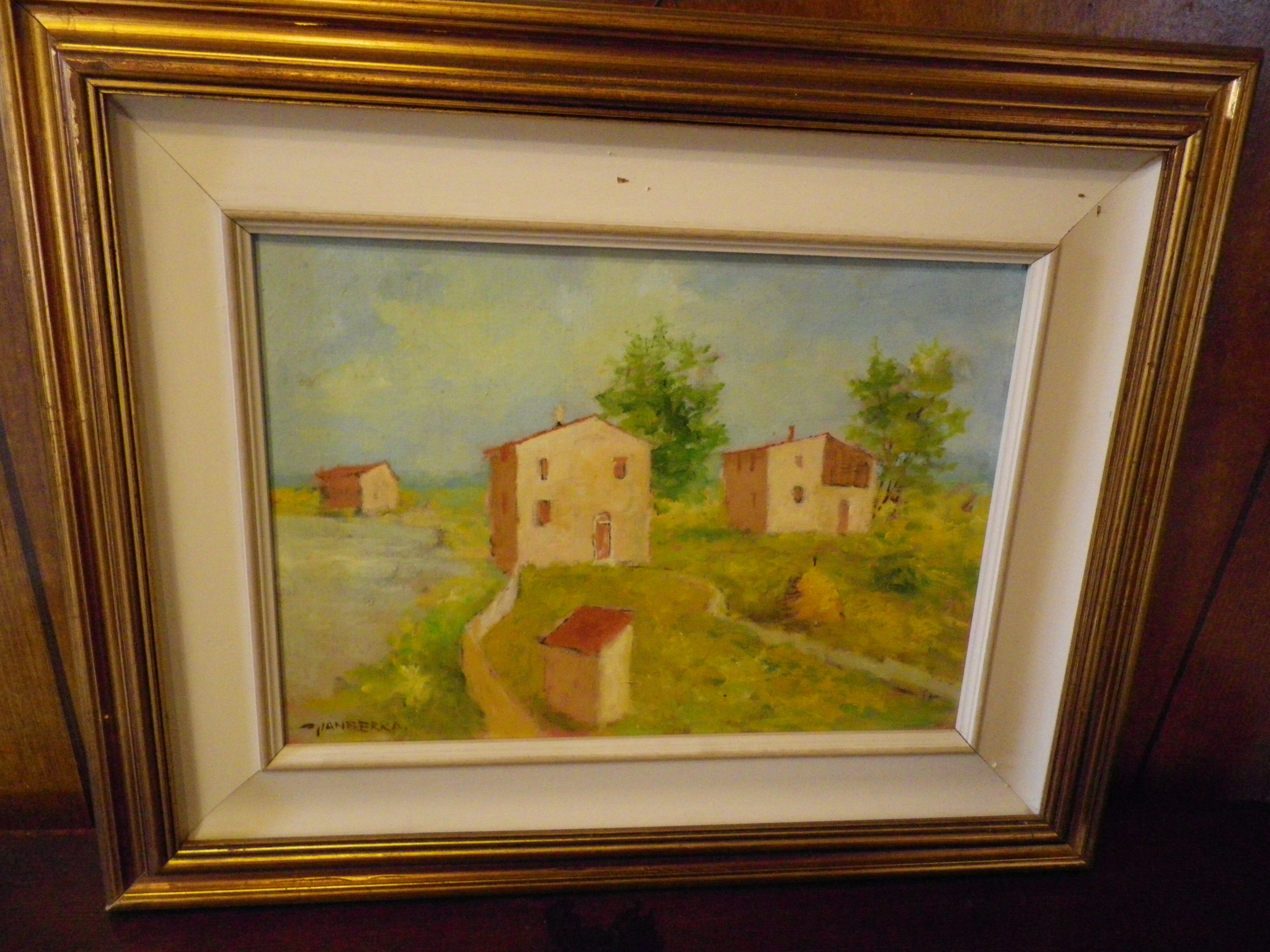 Painting by Gian BERRA with autograph letter signed on the back, contemporary painter - Italy