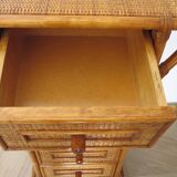 Semainier 6 tiroirs en bois, bambou et rotin tressé, années 60