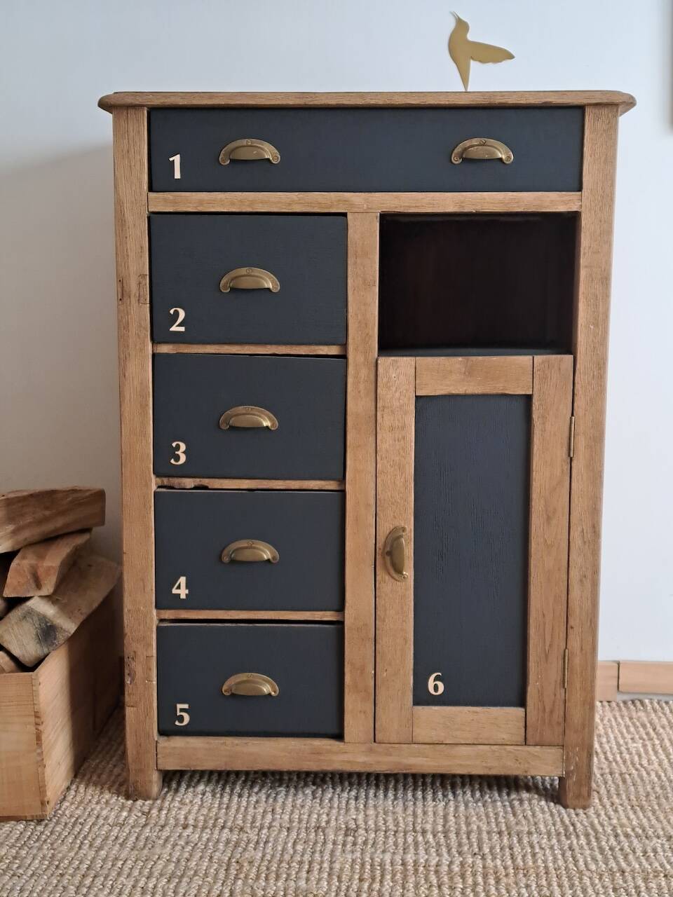 Vintage high sideboard in solid oak