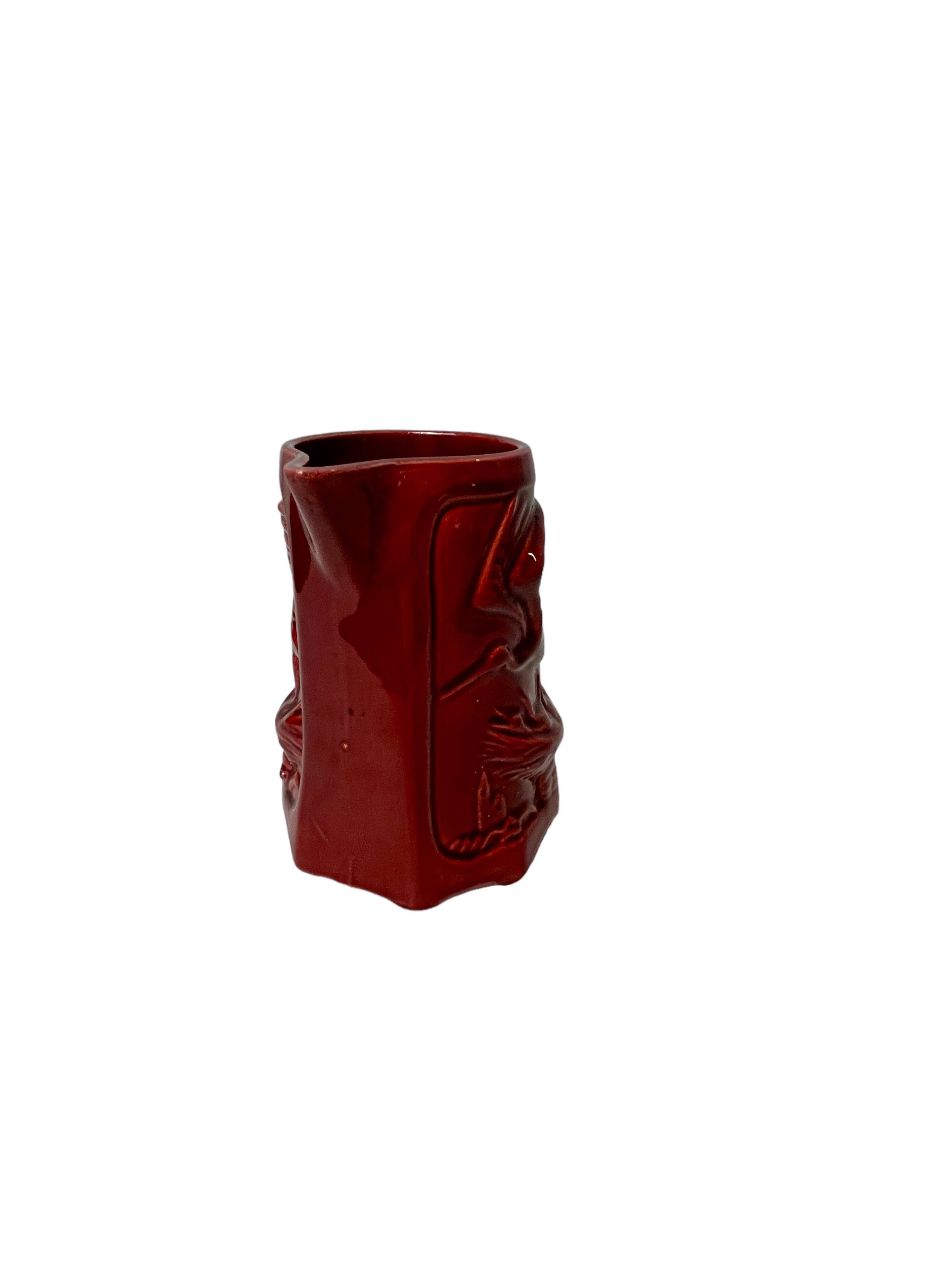 Saint Clement red earthenware pitcher with stork decoration circa 1940