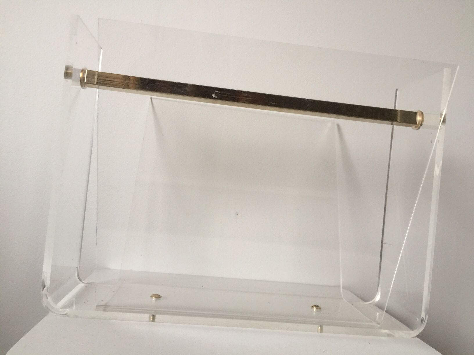 Magazine rack perspex and brass 1970s