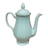 ancienne  cafetière en faïence blanche et liseré rouge