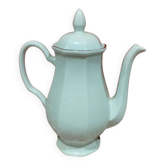 ancienne  cafetière en faïence blanche et liseré rouge