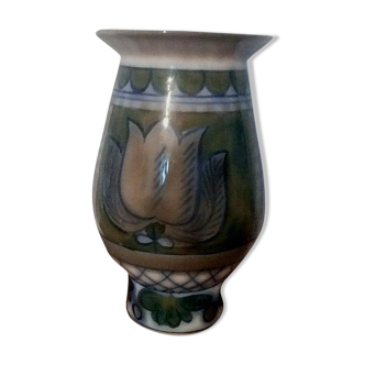 Vase porcelaine vintage décor bleu et vert