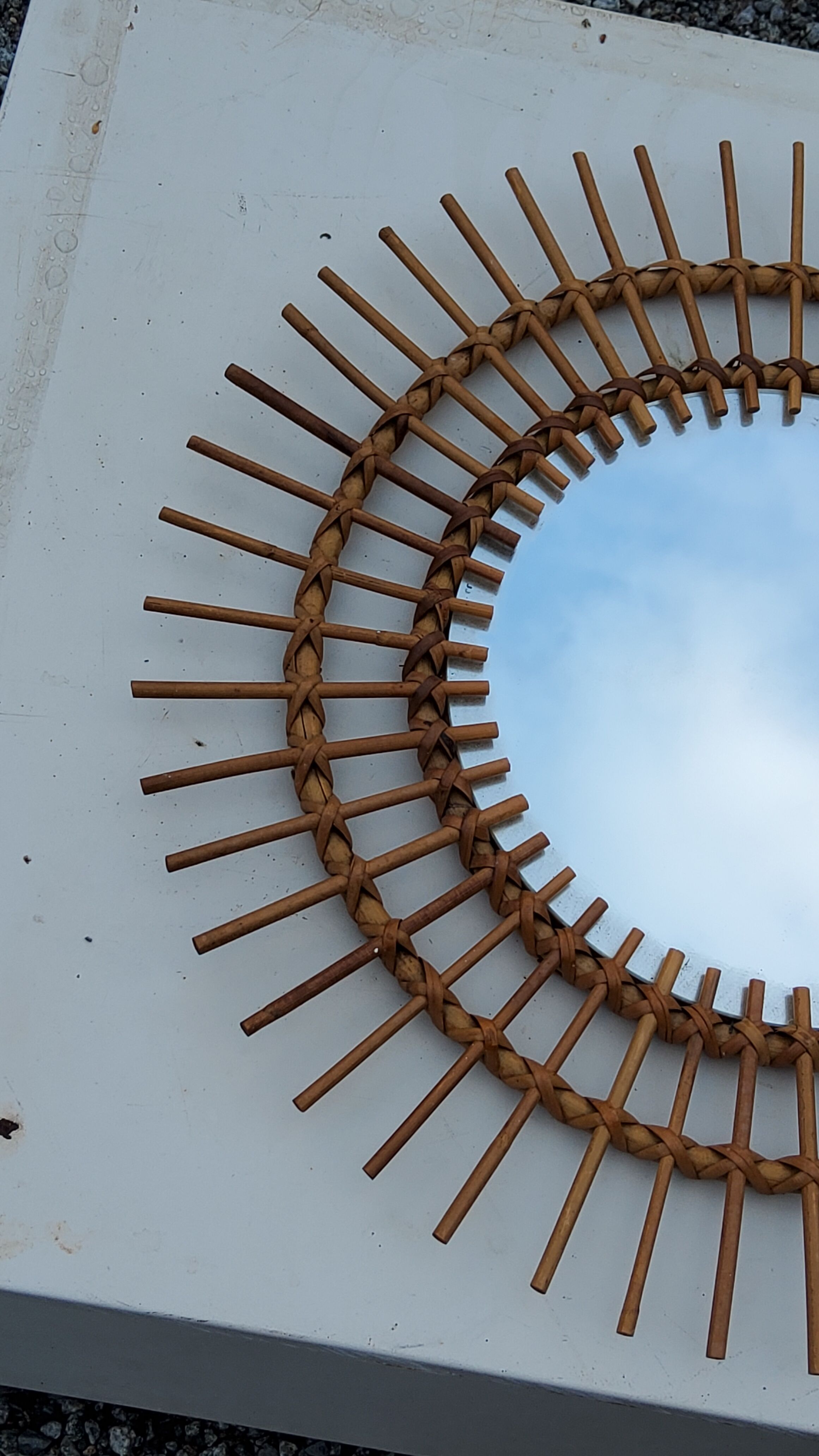 Sun mirror of the 50s in rattan