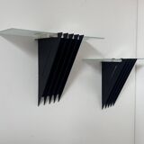 Pair of vintage wall lights, black lacquered metal and glass, SCE France 1980