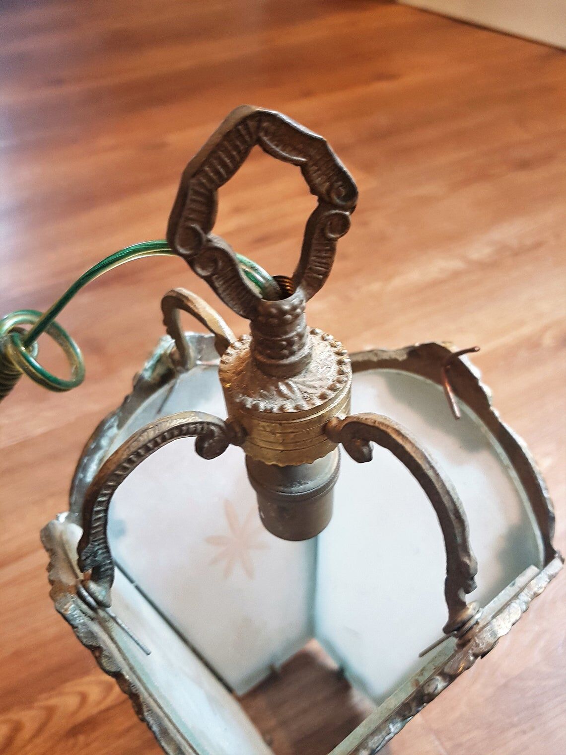Lantern in smoked glass and brass