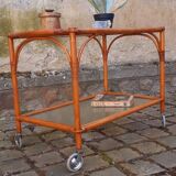 1950s rattan rolling trolley