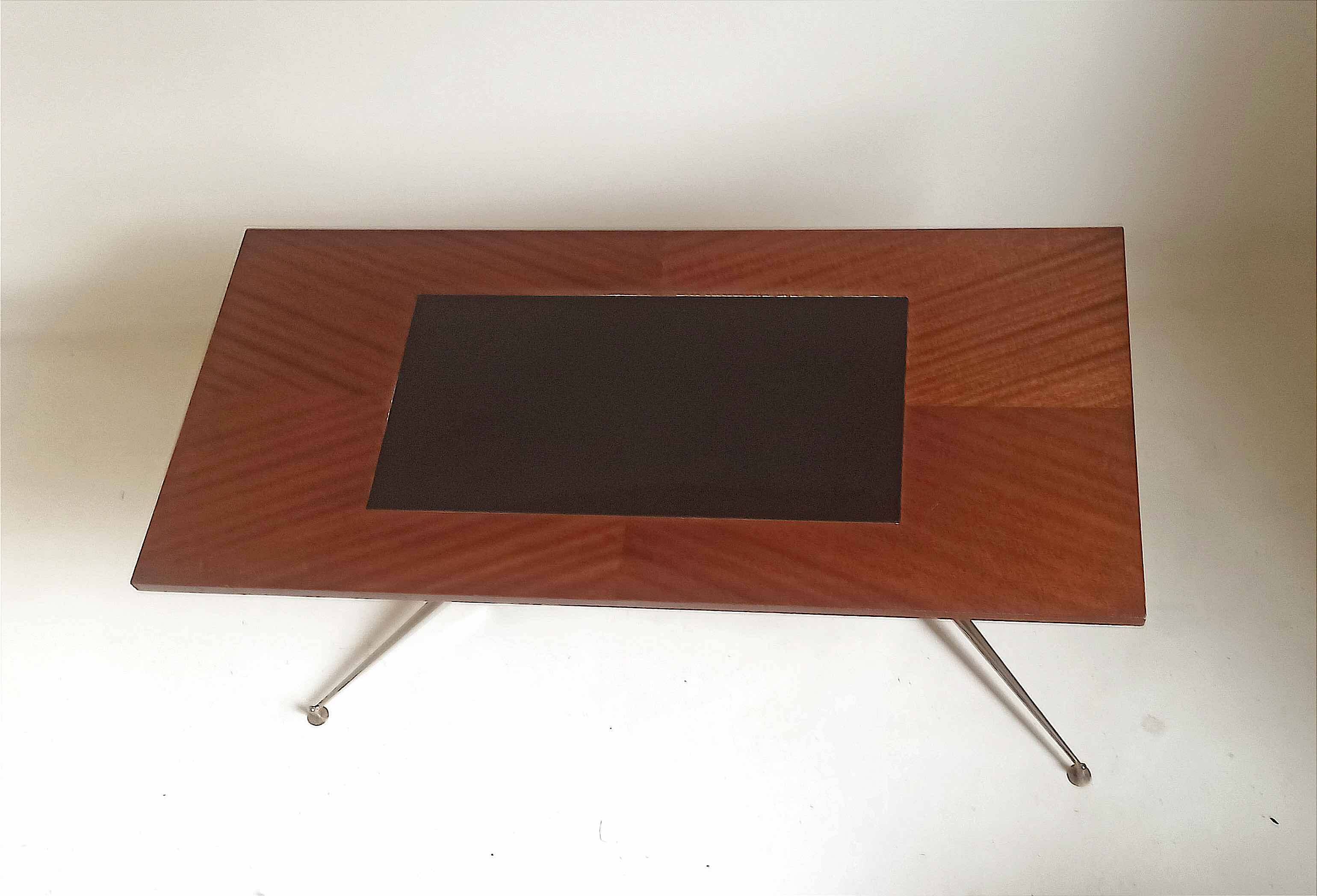 Vintage coffee table 1950s Mahogany and metal Top width 110 cm