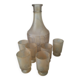 Frosted glass carafe and 6 stemmed glasses set