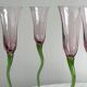 Set of 6 blown glass champagne glasses, green twisted feet