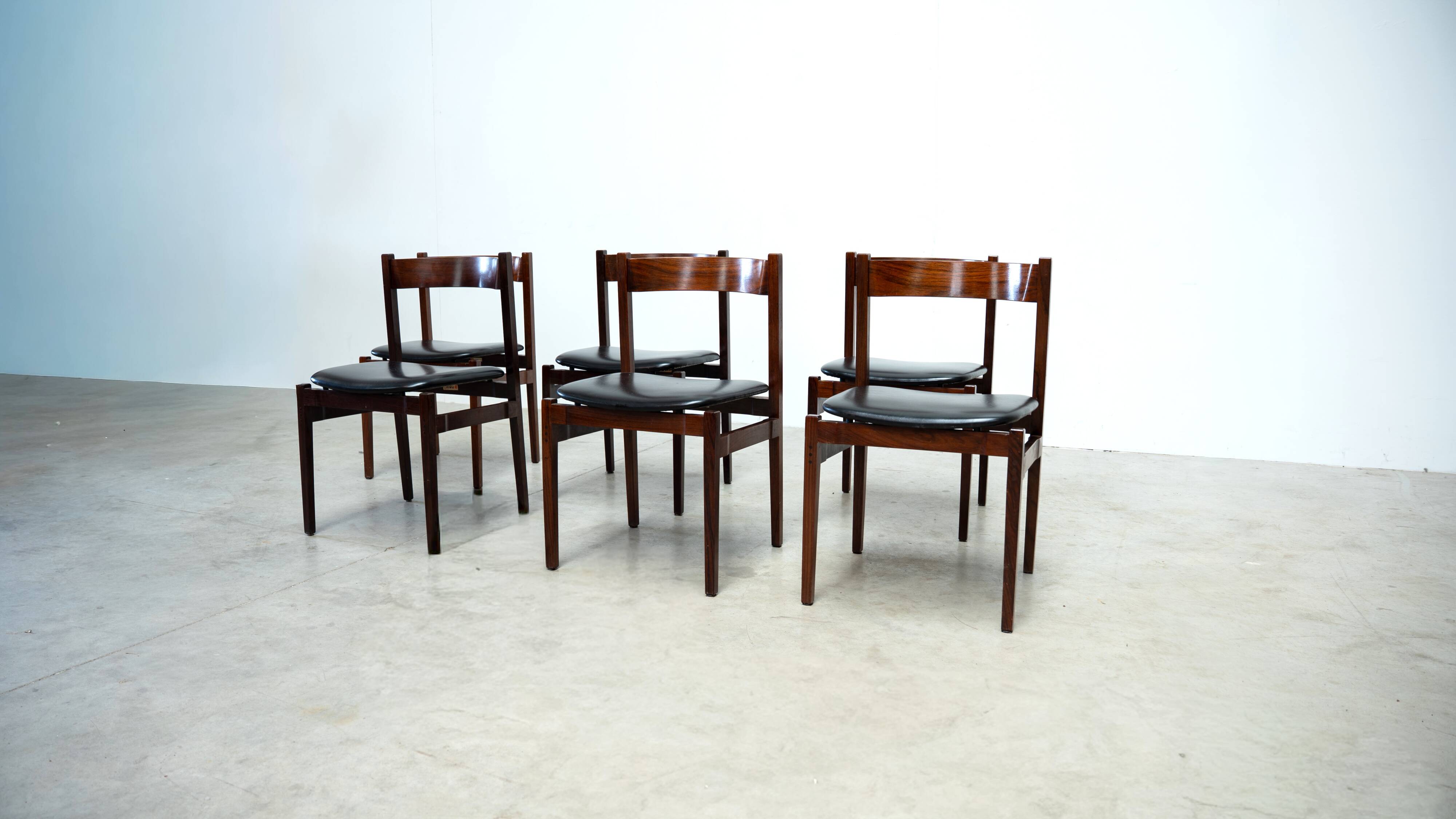 Set of six model 101 rosewood dining chairs by Gianfranco Frattini