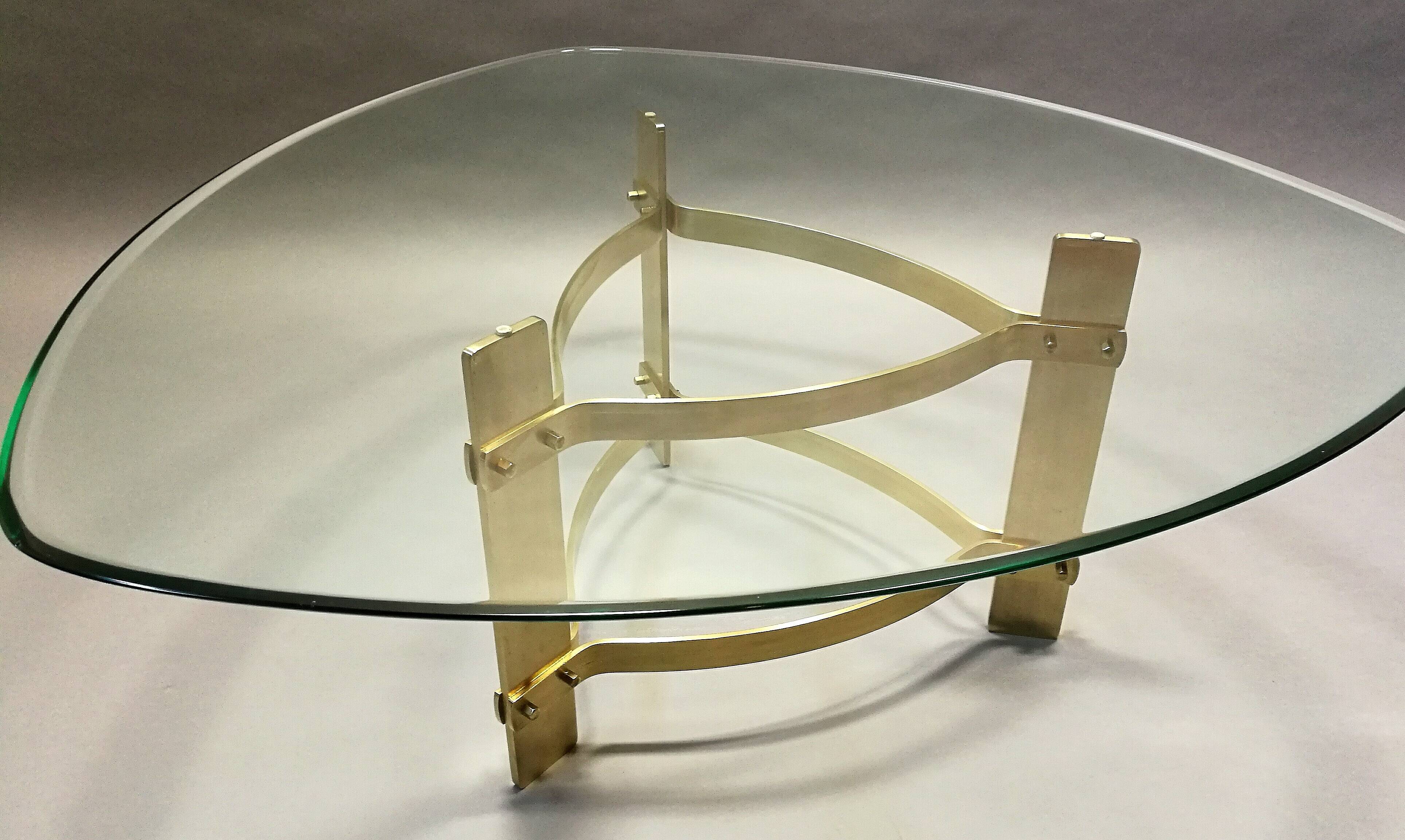 Coffee table  70s form free brass and glass