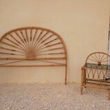 Rattan headboard and bedside table