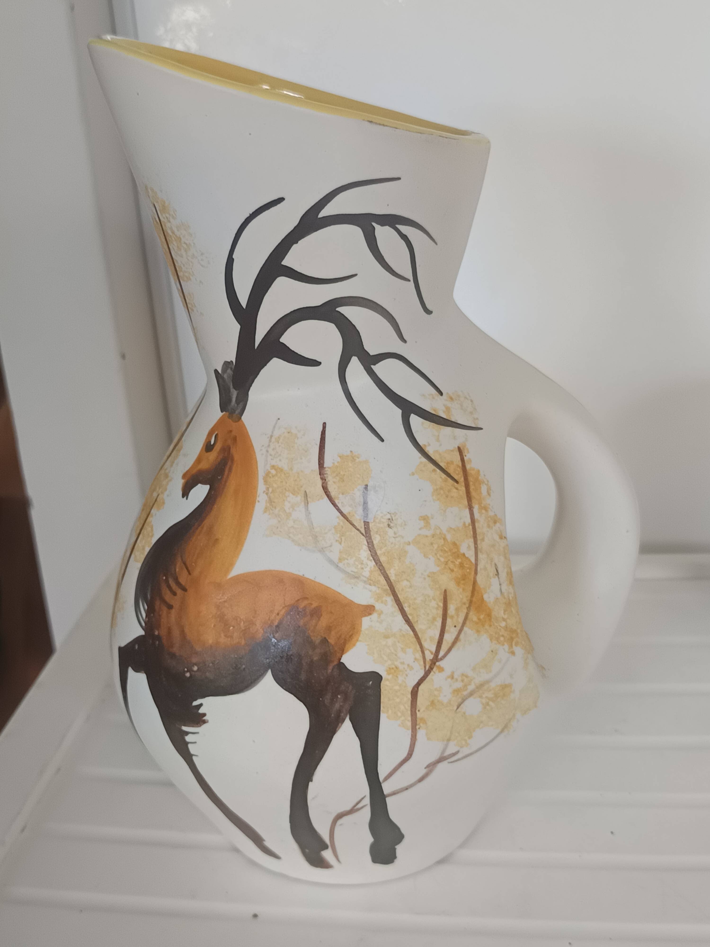 Pichet and glass Vallauris – Jacques Fonck – deer decoration