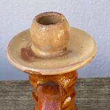 Pair of candle holder Tamegroute old terracotta enamelled brown and beige Moroccan berber