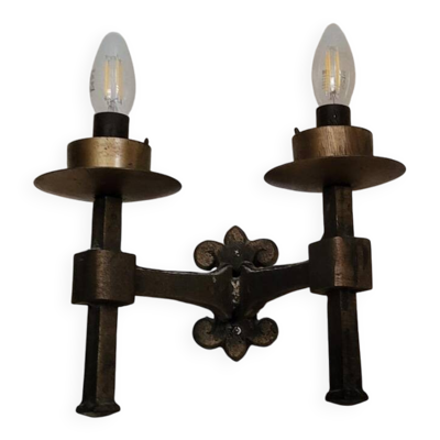 Rare ensemble de 7 appliques en Bronze Massif Martelé - Style Raymond Subes