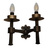 Rare set of 7 wall lights in hammered solid bronze - Raymond Subes style