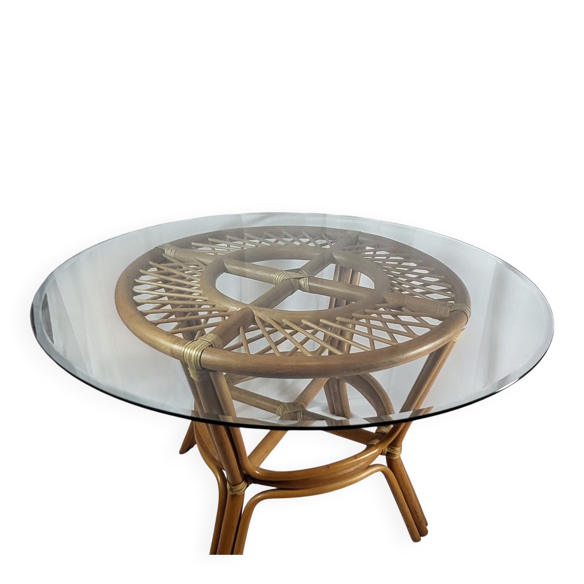 Adrien Audoux, Frida Minet table in rattan with glass top, France.
