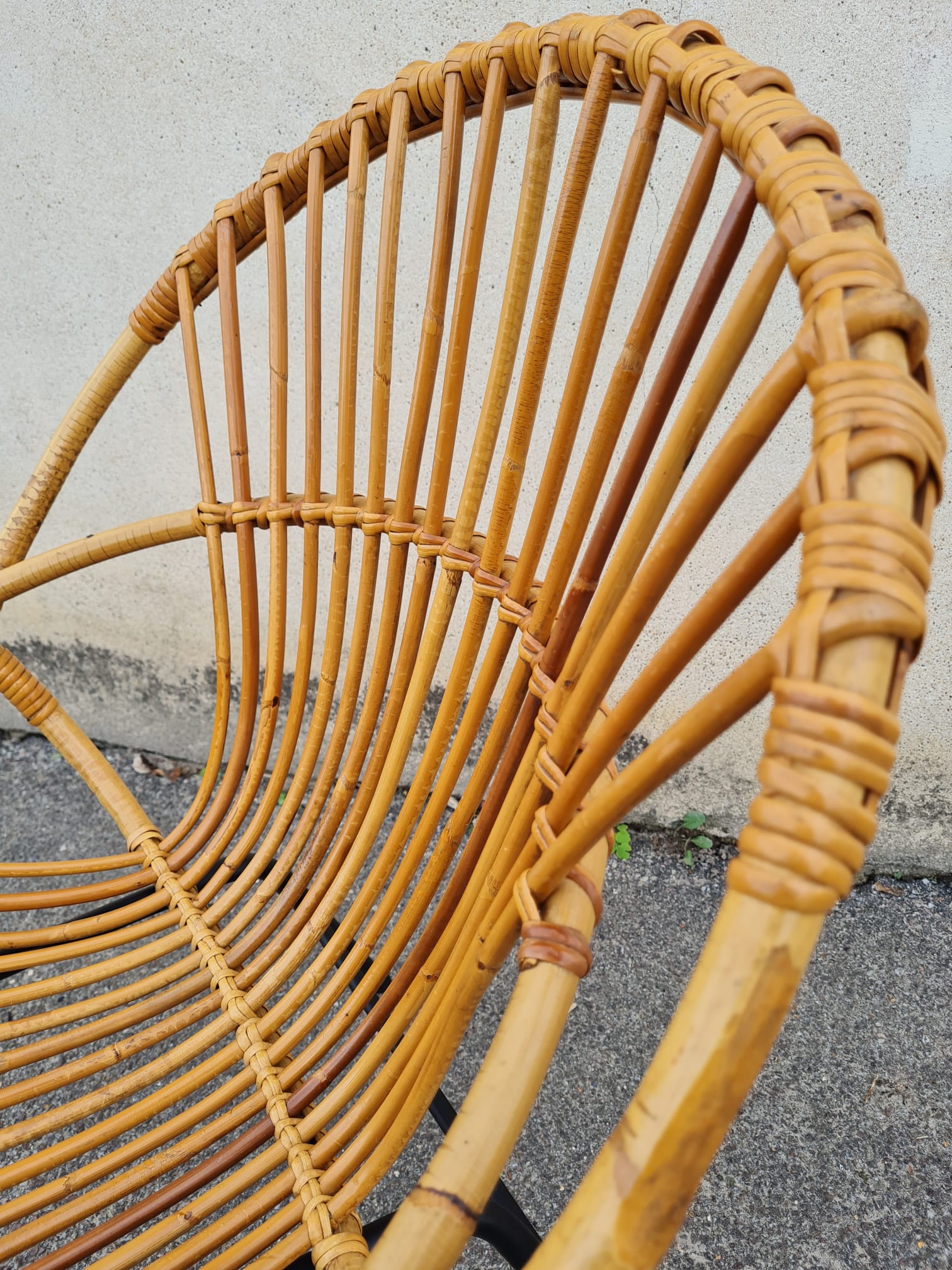 Vintage rattan shell armchair from the 60s