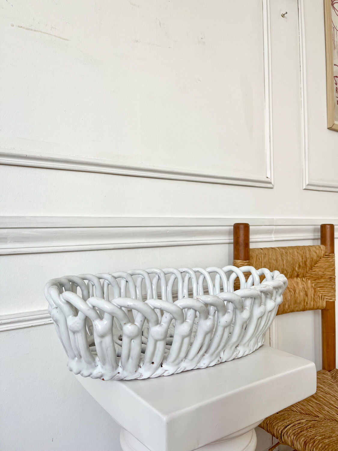 Woven ceramic fruit bowl