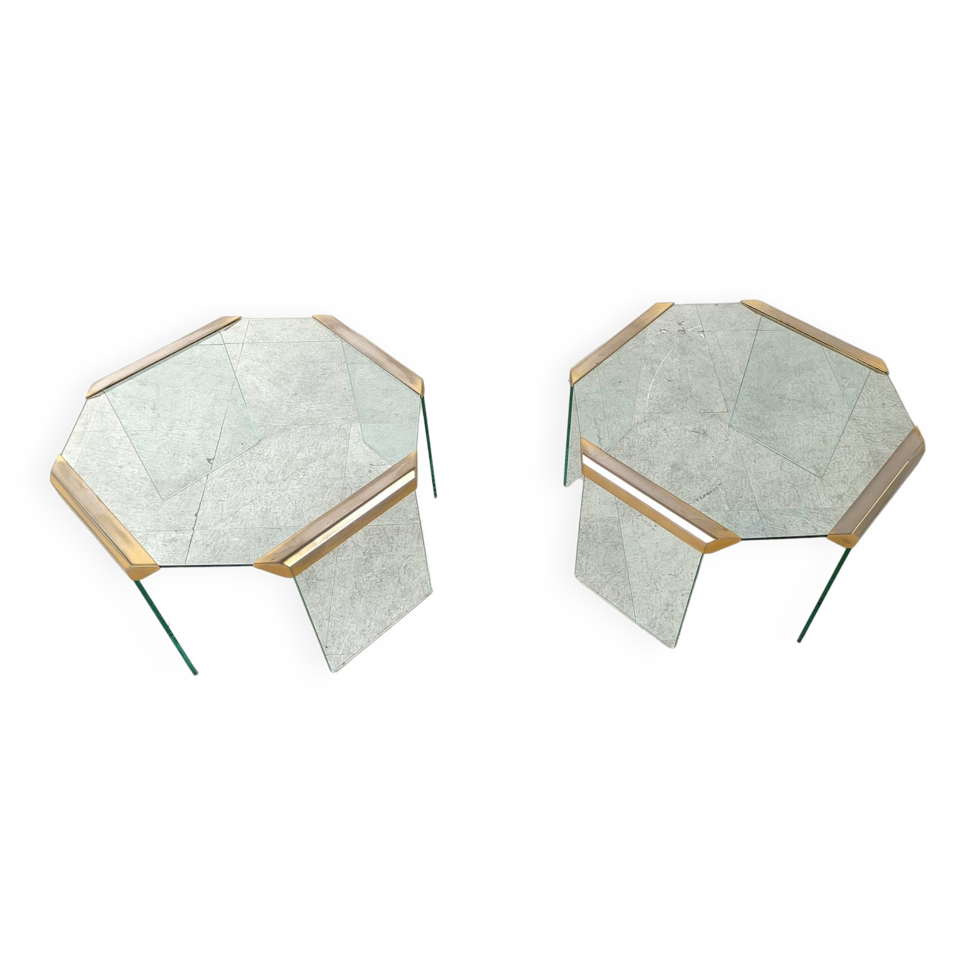 Pair of vintage brass and glass side tables,  1970s