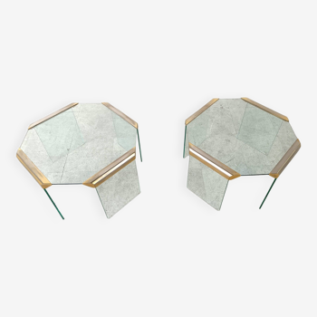 Pair of vintage brass and glass side tables,  1970s
