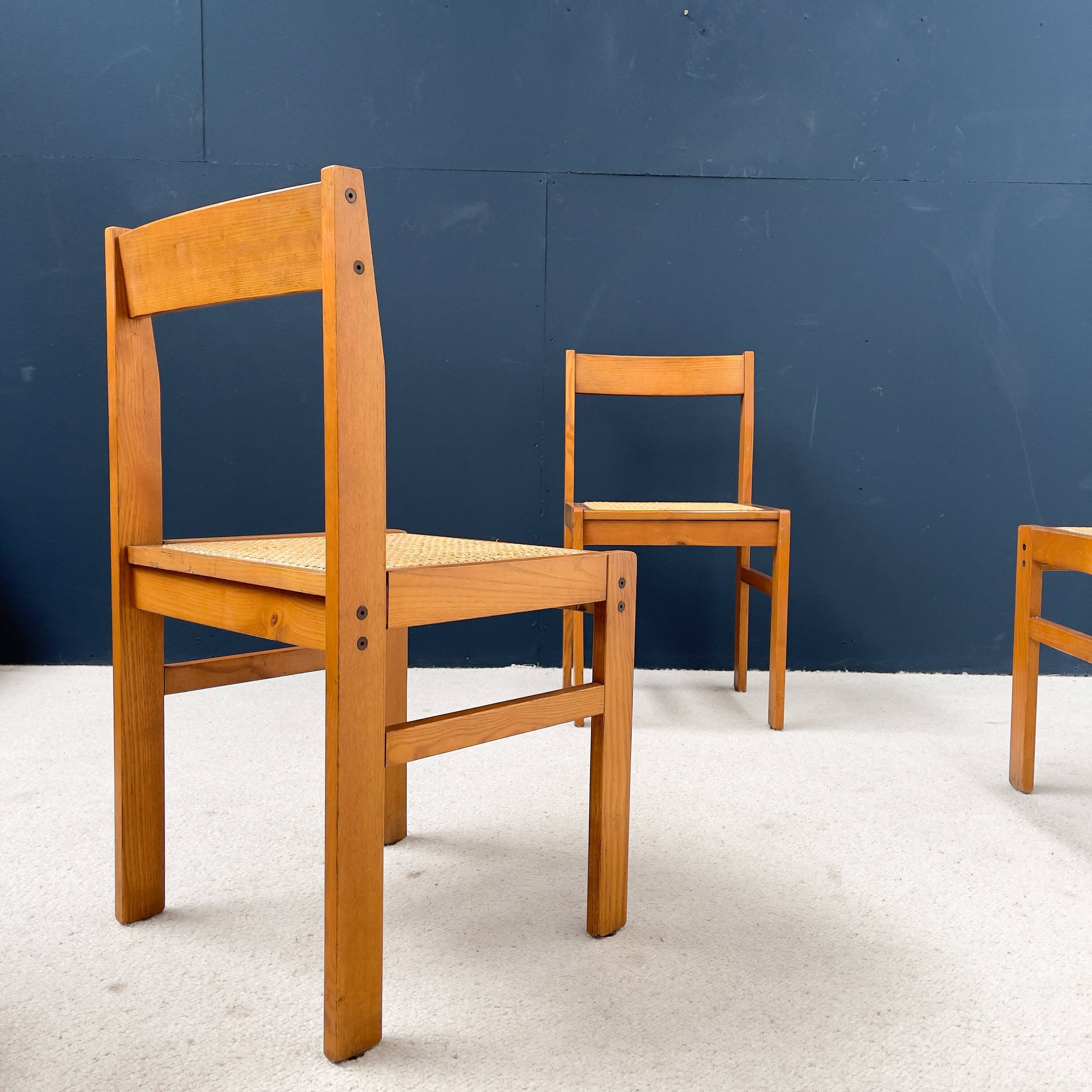 Set of 4 vintage chairs in ash and cannage 1950