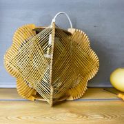 Portuguese mid century wood and straw wooden pendant lamp, 1960s