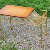 Vintage oak and gold metal side table from the 60s