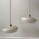 Pair of suspensions in white Clichy glass and golden edging 40s-50s