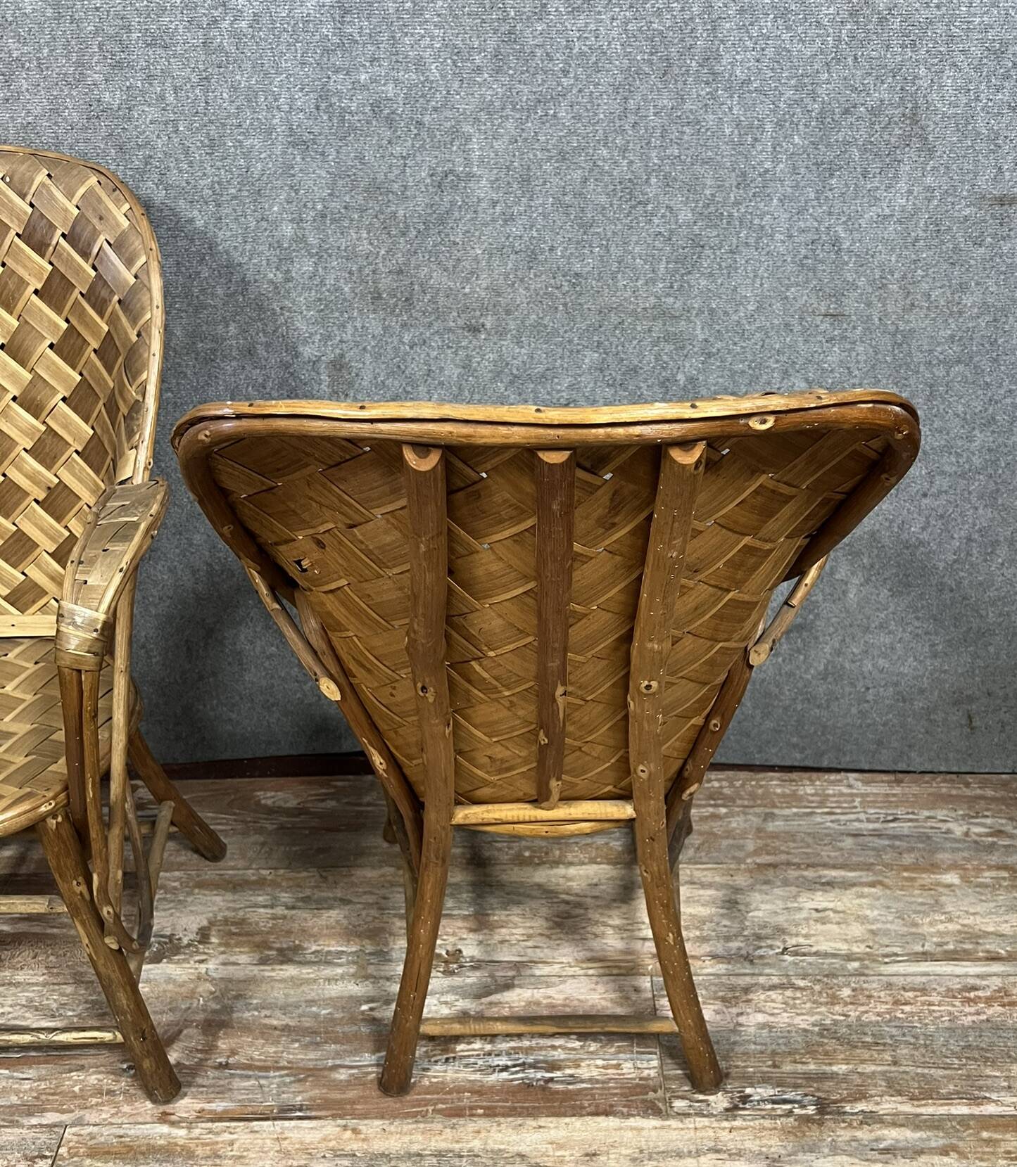 After "Le Corbusier": pair of rattan armchairs hand-made for Pascal Raffier