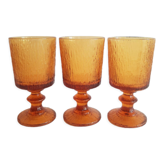 Set of 3 amber molded glass glasses Codec Una vintage